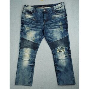 Embellish NYC Mens Size 40 (act 41X28.5) HILLS Biker Denim Jeans BLUE DISTRESSED